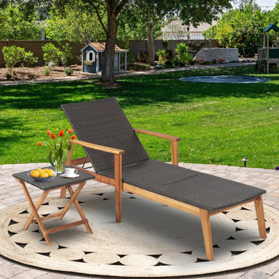 Arshia 79" Long Reclining Acacia Single Chaise with Table