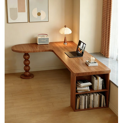 Simple Solid Wood Corner L-Shaped Computer Desk With Built-In Storage Space