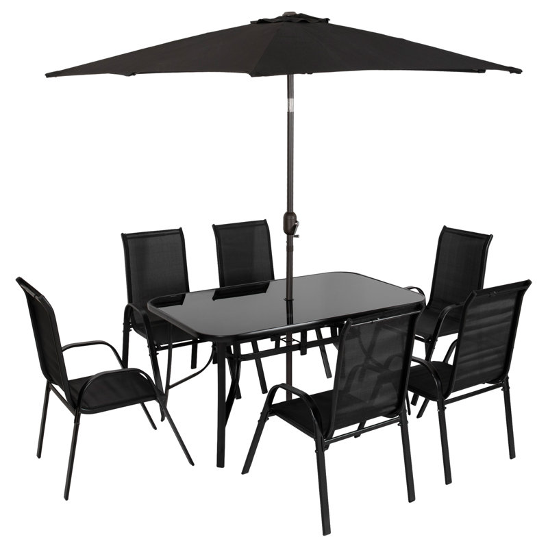 Ashvik 6 - Person Patio Dining Set with Rectangular Table, Mixed Brown