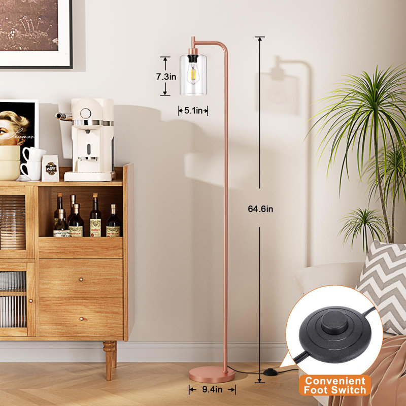 Floor Lamps For Living Room - Industrial Standing Lamp With Glass Shade, Modern Floor Lamp With Led Bulbs, Gray, Clear
