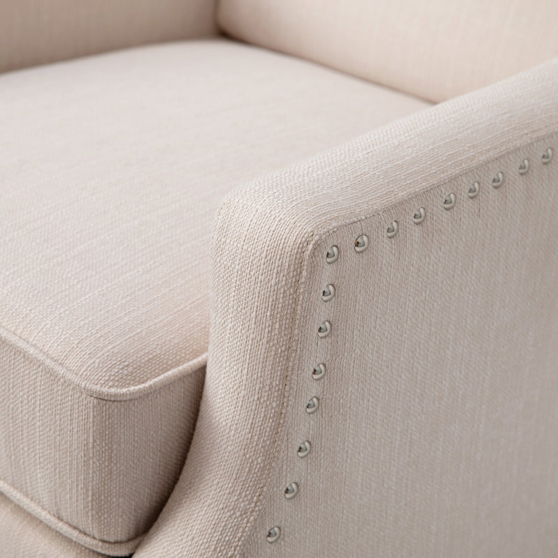 Suzie Polyester Fabric Upholstered Slim Wingback Push Back Recliner, Beige