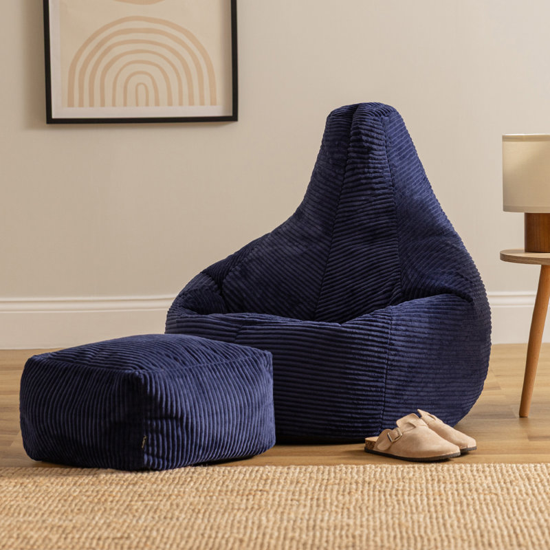 Dalton Corduroy Recliner Bean Bag and Footstool, Navy