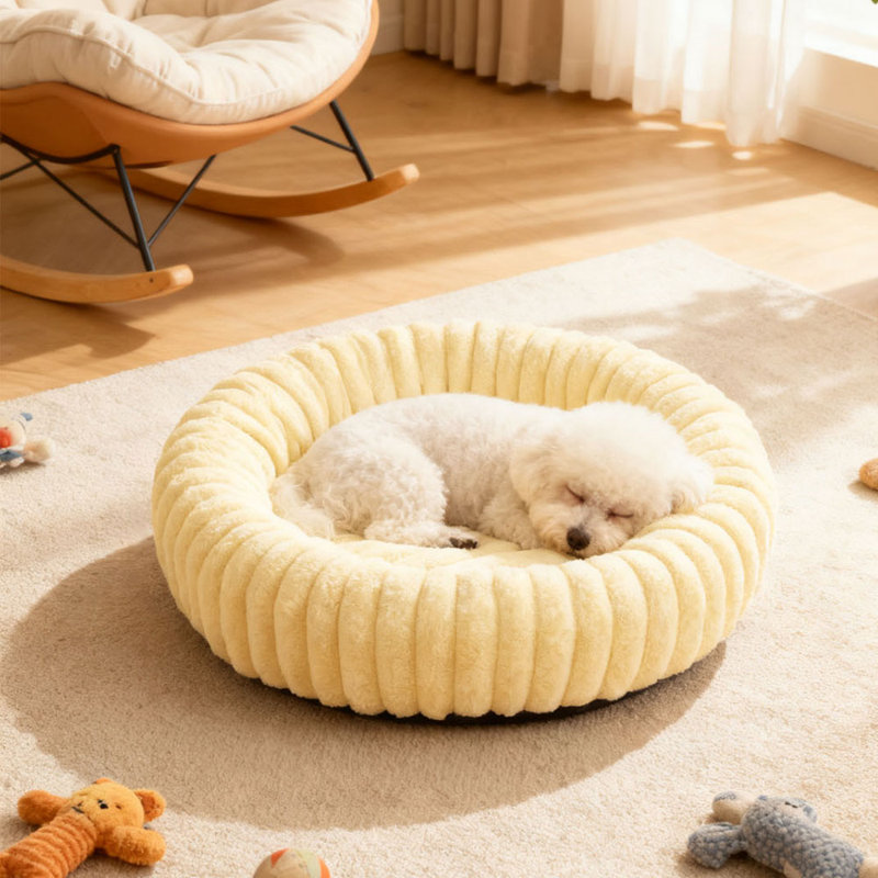 Faux Fur Pet Bed, Yellow, 60cm W x 60cm D