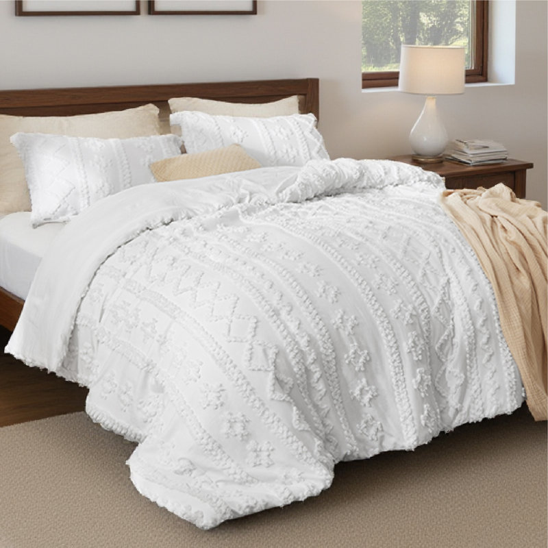 Ensemble d'édredon en microfibre toutes saisons, Blanc, Édredon surdimensionné pour grand lit et 2 taies