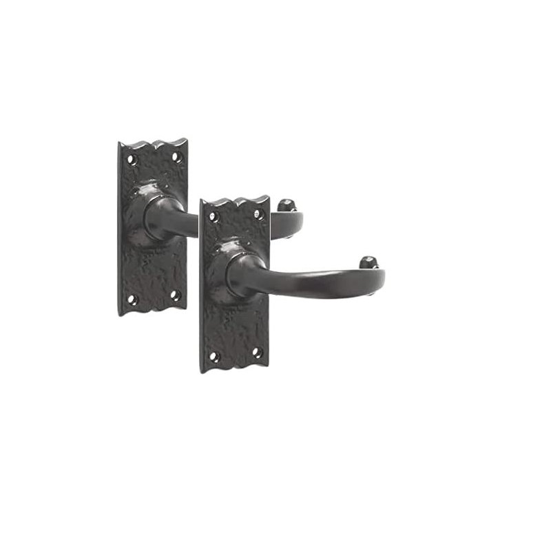 Golden Grace 1 Pair Antique Plain Design Door Handles Latch in Black Finish, Latch