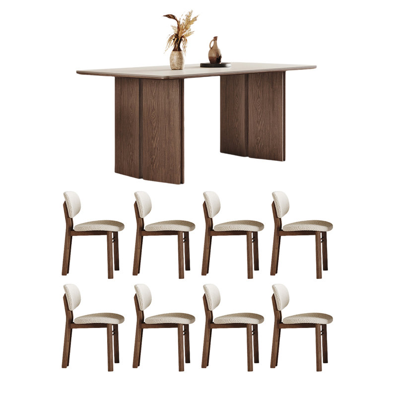 Rectangular walnut pure white dining table