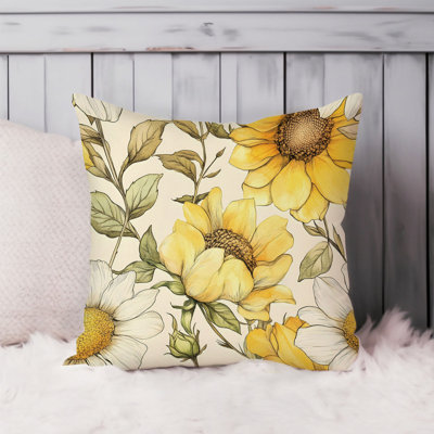 Floral Dreaming of Sunflowers II Cottage Throw Pillow Cover