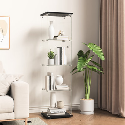 Glass Display Cabinet With Door, 4 Layers, China Cabinet, Glass Display Stand Suitable For Living Room, Kitchen, Bedroom