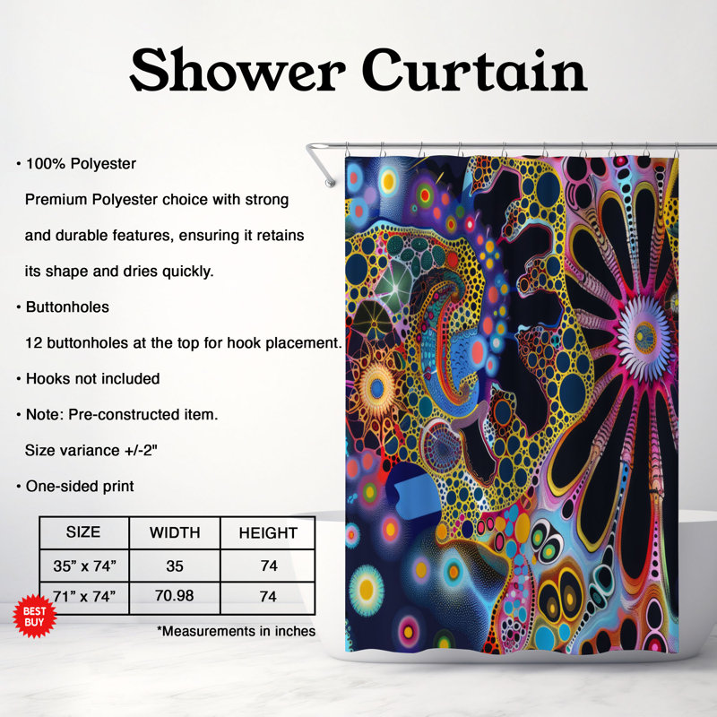 Éléments psychédéliques - Rideau de douche Premium, H 74 po x l 71 po