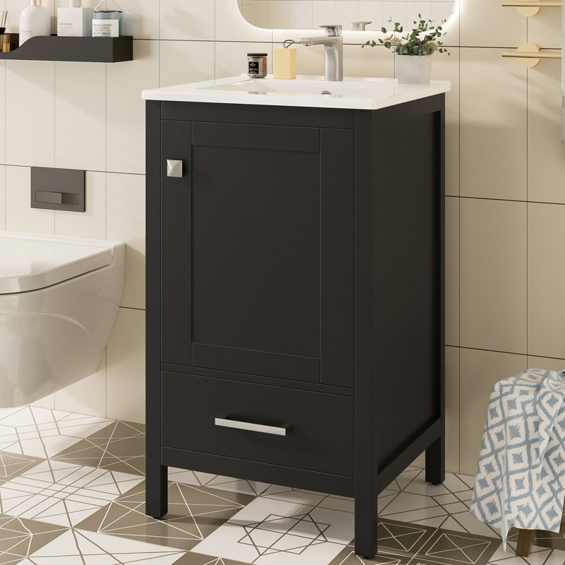 Single 20'' Bathroom Vanity With Ceramic Top, Black