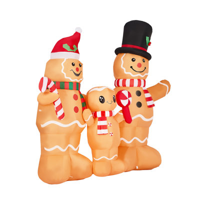 6.3ft Lighted Christmas Inflatable Gingerbread Man Family, 5 Built-in Warm White Led Lights, Weather-resistant Polyester, With 6 Stakes & 2 Ropes For Yard/garden/indoor