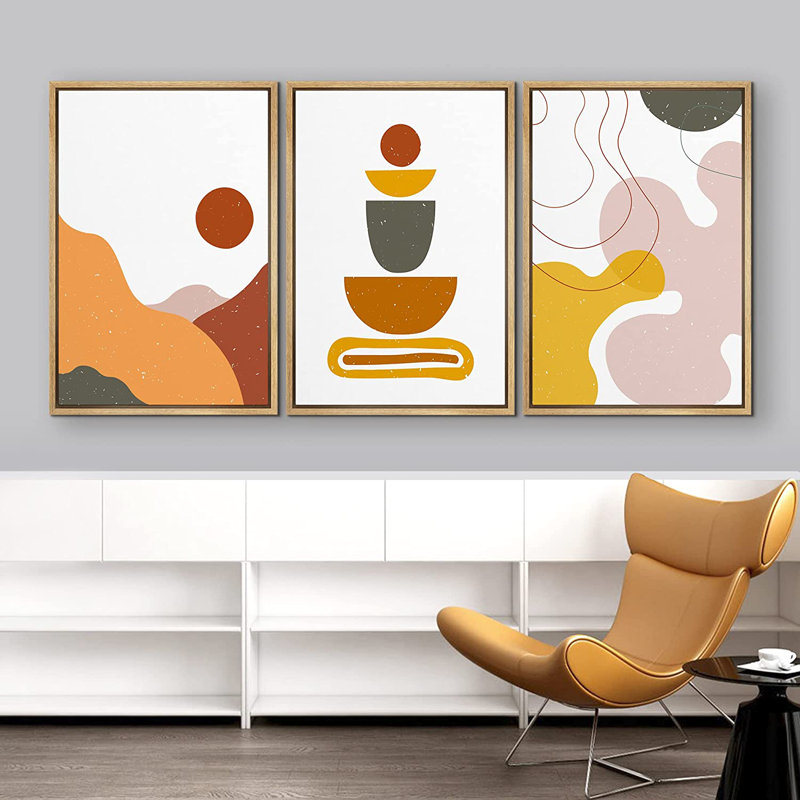 3 pièces, cadre flottant, impression sur toile, H 24 po x l 48 po x P 1,5 po, Naturel
