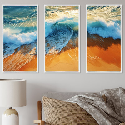 Bleu et orange, vue aérienne rétro de plage I - art mural plage