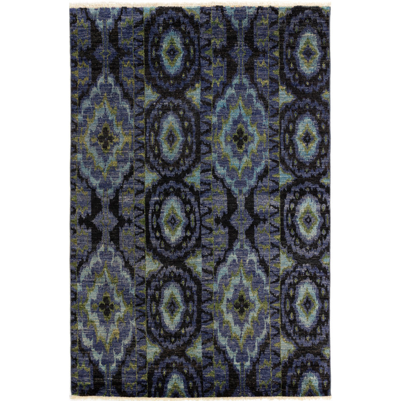 Tapis unique en laine noué à la main style Mogul des années 2010 de 6 pi 1 po x 9 pi 2 po noir / gris Quilliams