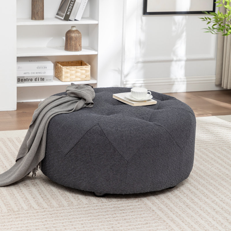 Castanedo Upholstered Round Ottoman, Polyester - Black