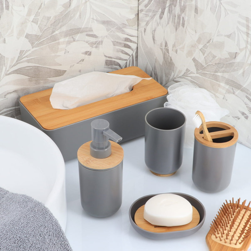 Gray Bamboo Compact Toothbrush and Toothpaste Holder
