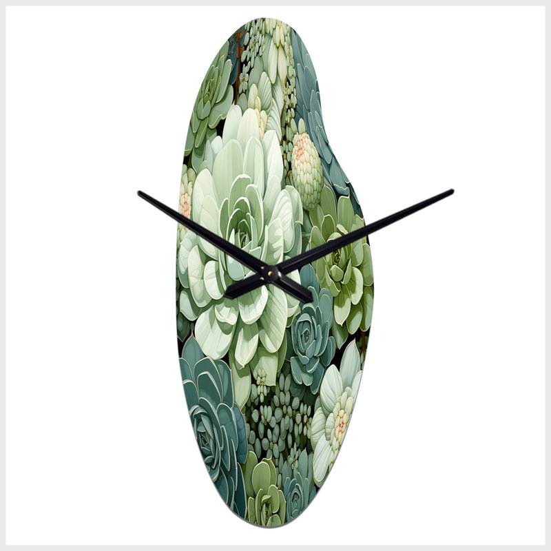 Horloge murale courbée Clarno Green Succulents, Médium