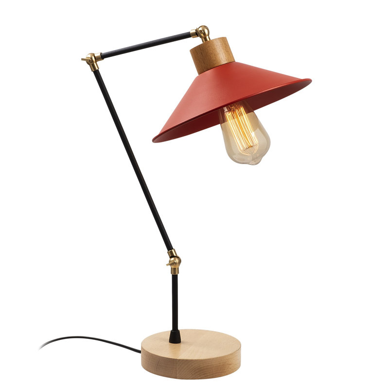 Lampe de table moderne avec corps en métal et base en bois, 9,4 po de diamètre x 20,5 po de hauteur | Douille E27 (40 W maximum) | Rouge, design élégant et fonctionnel | 78,7 po de longueur de câble, parfait pour la décoration de la maison et du bureau
