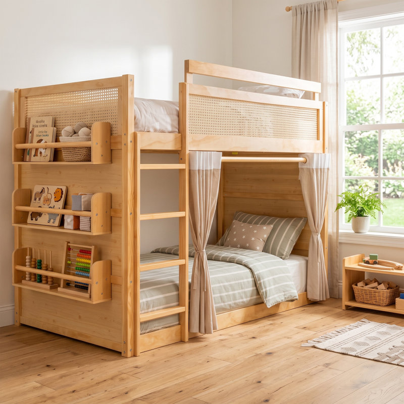 Lits superposés jumeaux avec rangement, en bois MDF, style moderne et peu encombrant, pour chambre d'enfant, Tanné
