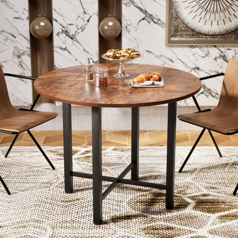 Round Folding Dining Table, 36" Wooden Top With Steel Frame