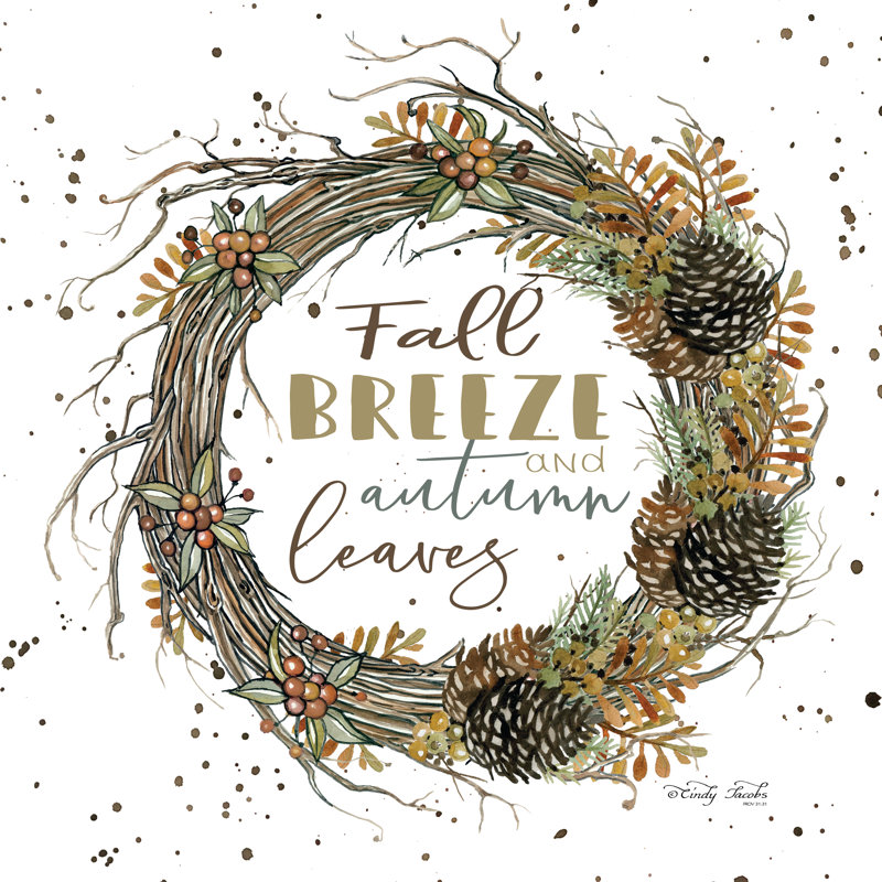 «Fall Breeze Wreath» par Cindy Jacobs, peinture, H 12 po x l 12 po, No, Toile tendue