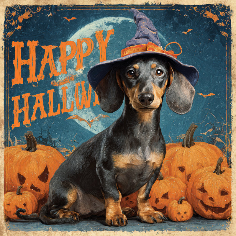 Art d'Halloween, toile de teckel et citrouilles
