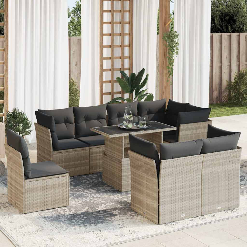 Vidaxl 9-Tlg. Garten-Sofagarnitur Mit Kissen Beige Poly Rattan