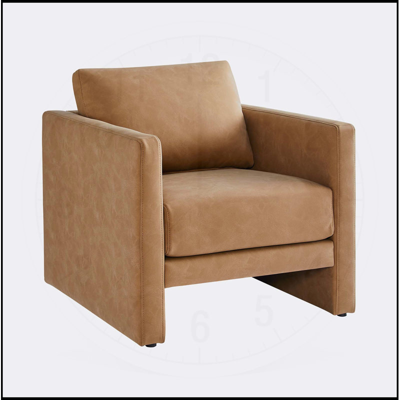 Fauteuil Tulo en similicuir brun miel avec accoudoirs modernes et siège à ressorts, Marron clair