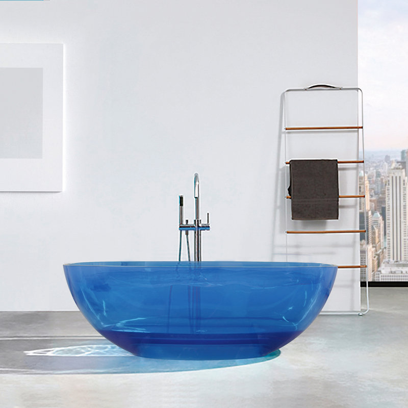 64 Inch Freestanding Solid Surface Soaking Bathtub