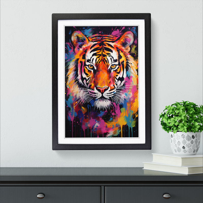 Tiger Colour Field No.2 - Single Picture Frame Rectangle Print on Wood, 64cm H x 46cm W x 2cm D, Black