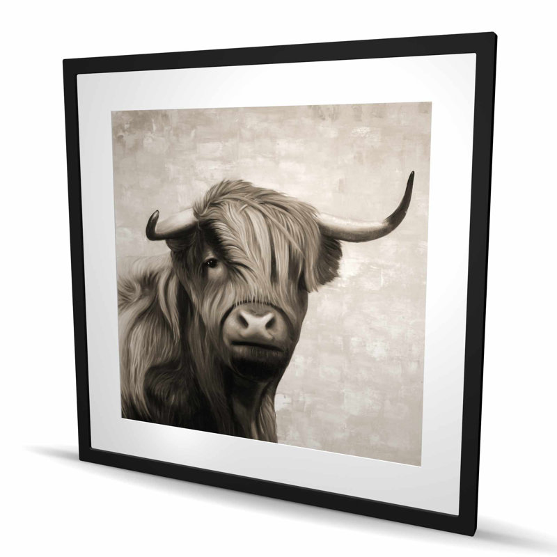 Highland bovins sépia | «Farmhouse Animals», reproduction encadrée, H 36 po x l 36 po, Beige, Noir
