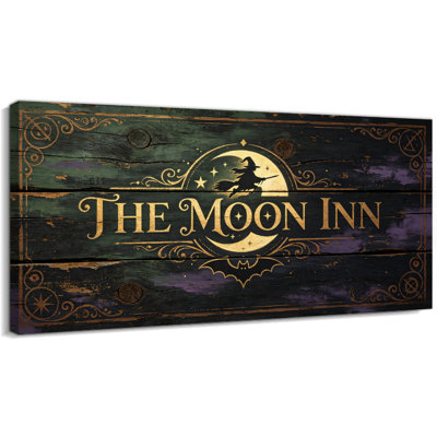 Halloween Witch Canvas Wall Art - Vintage Halloween Picture Artwork, Gothic Moon Inn Witchy  Painting for Spooky Home Bar Decor, Dark Fantasy Living Room Wall Decor, Wrapped Canvas with Pine Frame, 20×40 Inches
