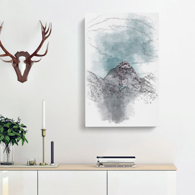 Mountain Peak in Wyoming - Wrapped Canvas Drawing - Wrapped Canvas