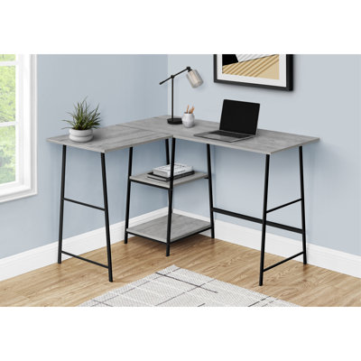 Bureau d'ordinateur, bureau personnel, coin, tablettes de rangement, L 48 po, forme en L, travail, ordinateur portable, stratifié gris, métal noir, contemporain, moderne