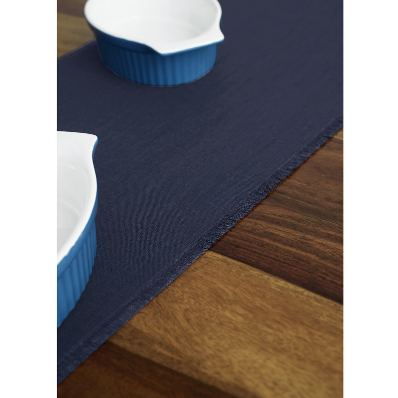 Fringe - 100% Pure Linen Table Runner, Navy, 120" x 14" Rectangle