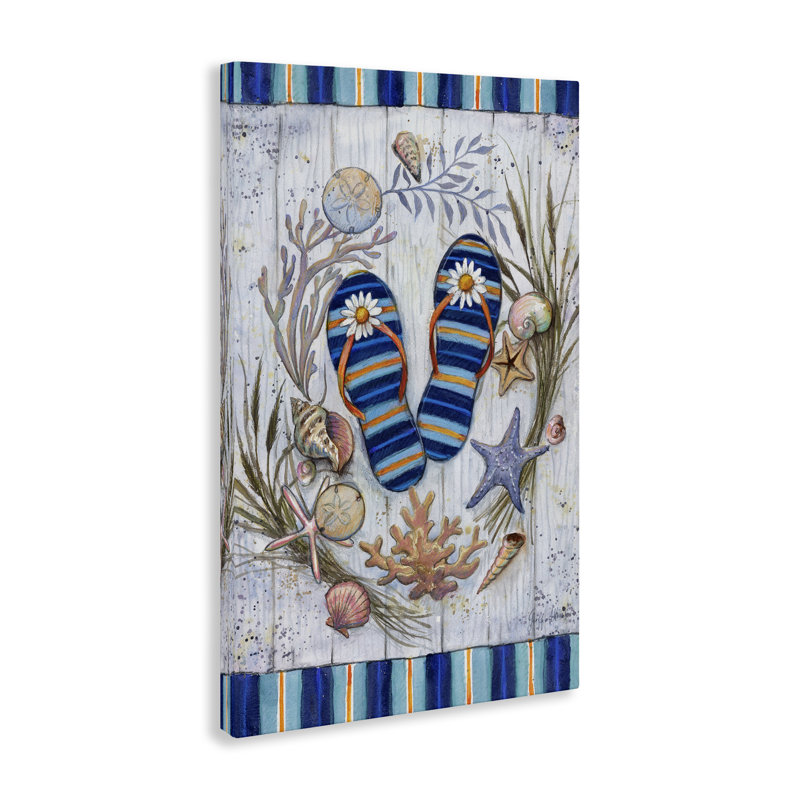 Art mural sur toile Coastal Wreath & Flip Flops par Geoff Allen, H 24 po x l 16 po