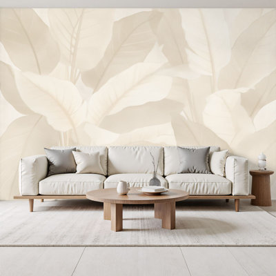 Peel and Stick Wallpaper Neutral Beige Tropical Banana Leaf Wall Murals 69"H x 96"W Removable PVC Wall Paper Self-Adhesive Wall Decor for Bedroom Living Room Home Office