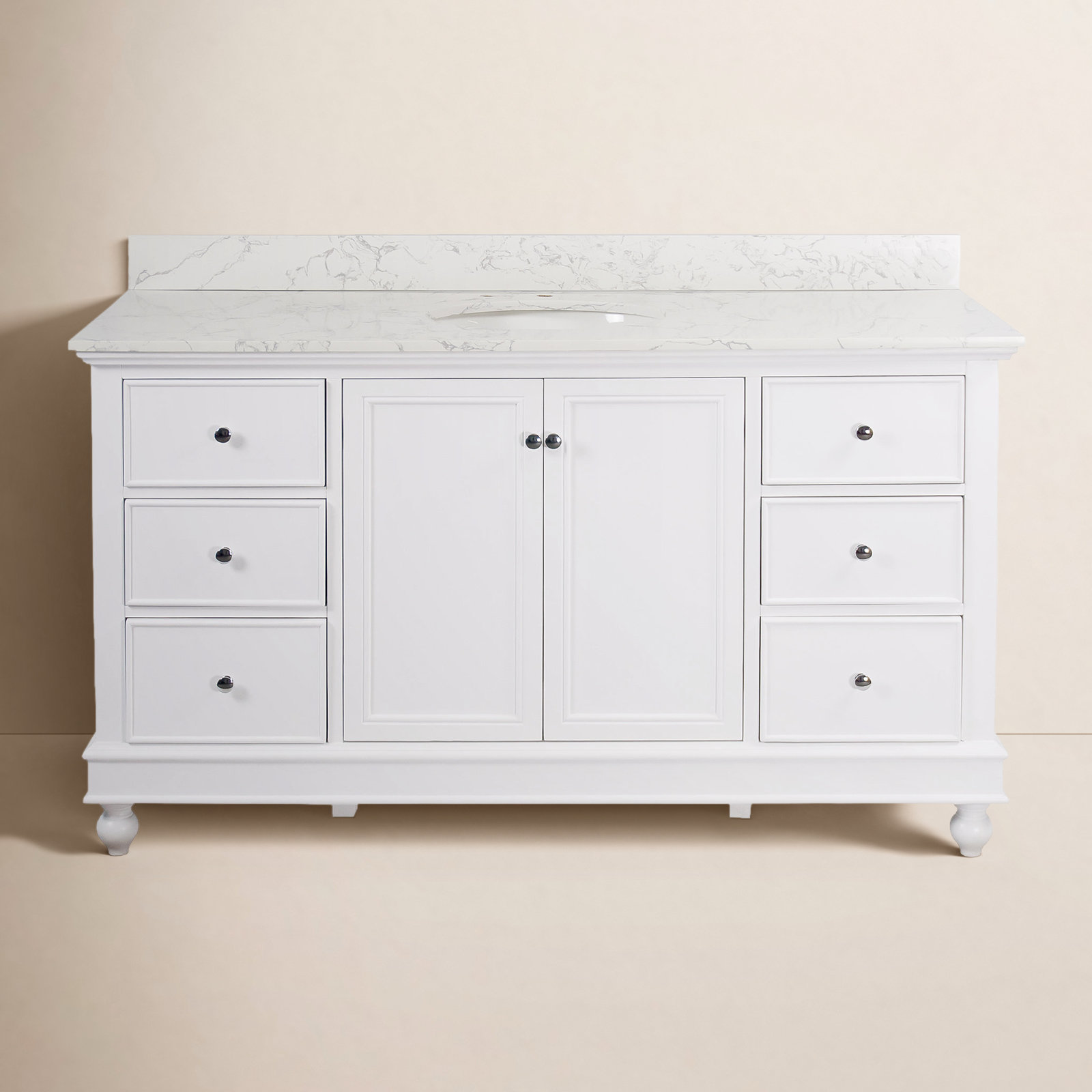 Ferdinand 60'' Single Bathroom Vanity, White, Engineered Marble