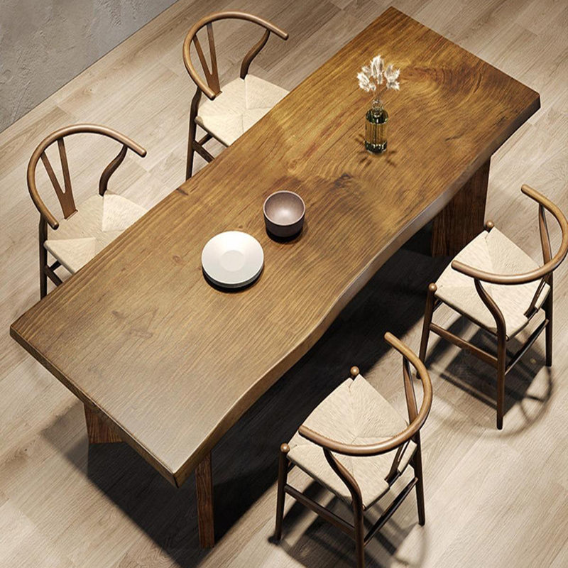 Brown Rectangular Solid Wood Live‑Edge 4 Legs Dining Table, 29.53"H x 70.87"L x 31.50"W