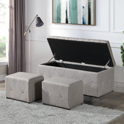 Rangement rectangulaire 2 repose-pieds en lin beige rembourré en éponge confortable convenant au salon de la chambre à coucher Balcon peu encombrant avec coussin moelleux moderne