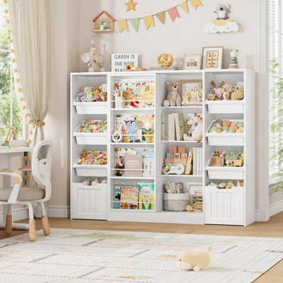 Bibliothèque pour enfants avec bacs et porte amovibles en bois l 55,1 "