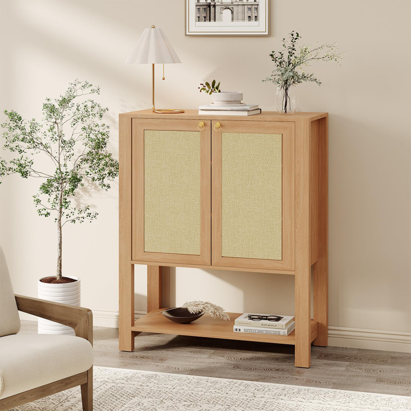 Armoire à chaussures en rotin avec portes Farmhouse, Naturel