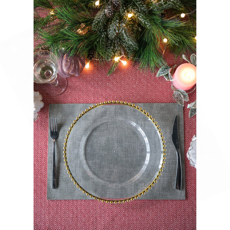 Paquet de 8 assiettes de présentation en plastique, P 13 po, Doré / Blanc