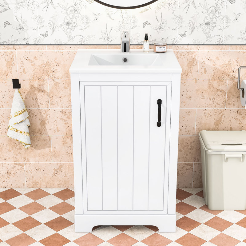 20" Freestanding Bathroom Vanity with Durable Cabinet, Black