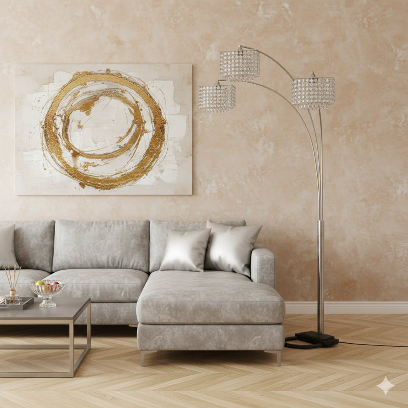 84"H 3-SHADE CRYSTAL INSPIRED ARCH FLOOR LAMP (1 PC/CTN/2.61 Cu Ft/34.63 G.W. Lbs)