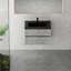 Meuble-lavabo mural flottant gris ciment 30 po, lavabo à sable en quartz noir, tiroirs à fermeture en douceur, peu encombrant, construction avec évier, sable, armoire, lavabo facile à nettoyer