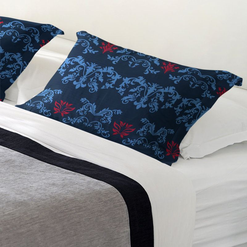 Football Baroque Pattern Pillow Sham, Standard, Microfiber, Navy Blue/Blue/Red