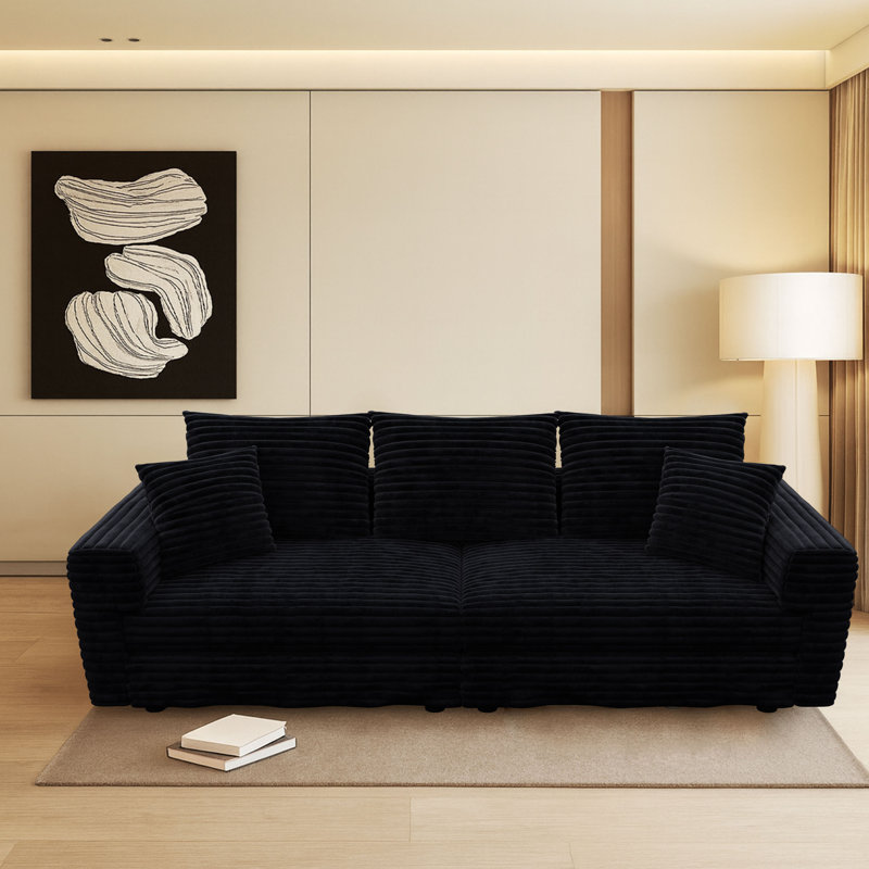 Canapé 3 places en velours côtelé Modern, H 35,35 po x l 82,87 po x P 35,43 po, Noir