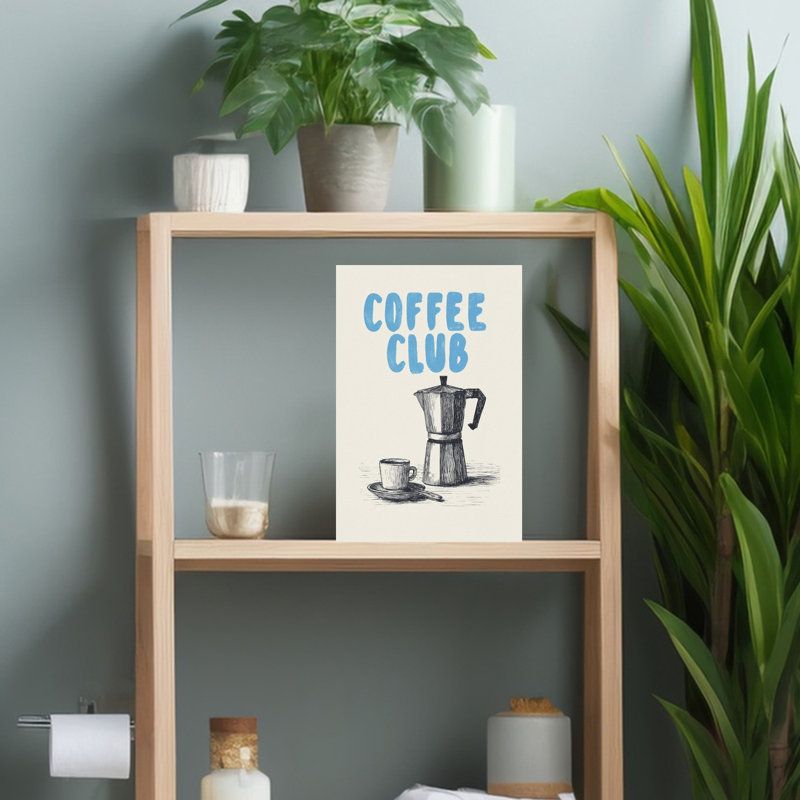 «Coffee Club Moka Pot», art mural architecture rétro, H 18 po x l 12 po