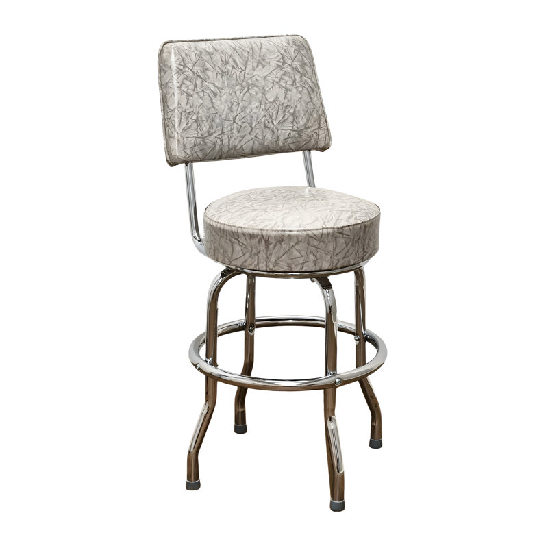 Retro Home Chrome Upholstered Swivel Counter And Bar Stool With Back, Gray, Bar Stool (30” Seat Height)